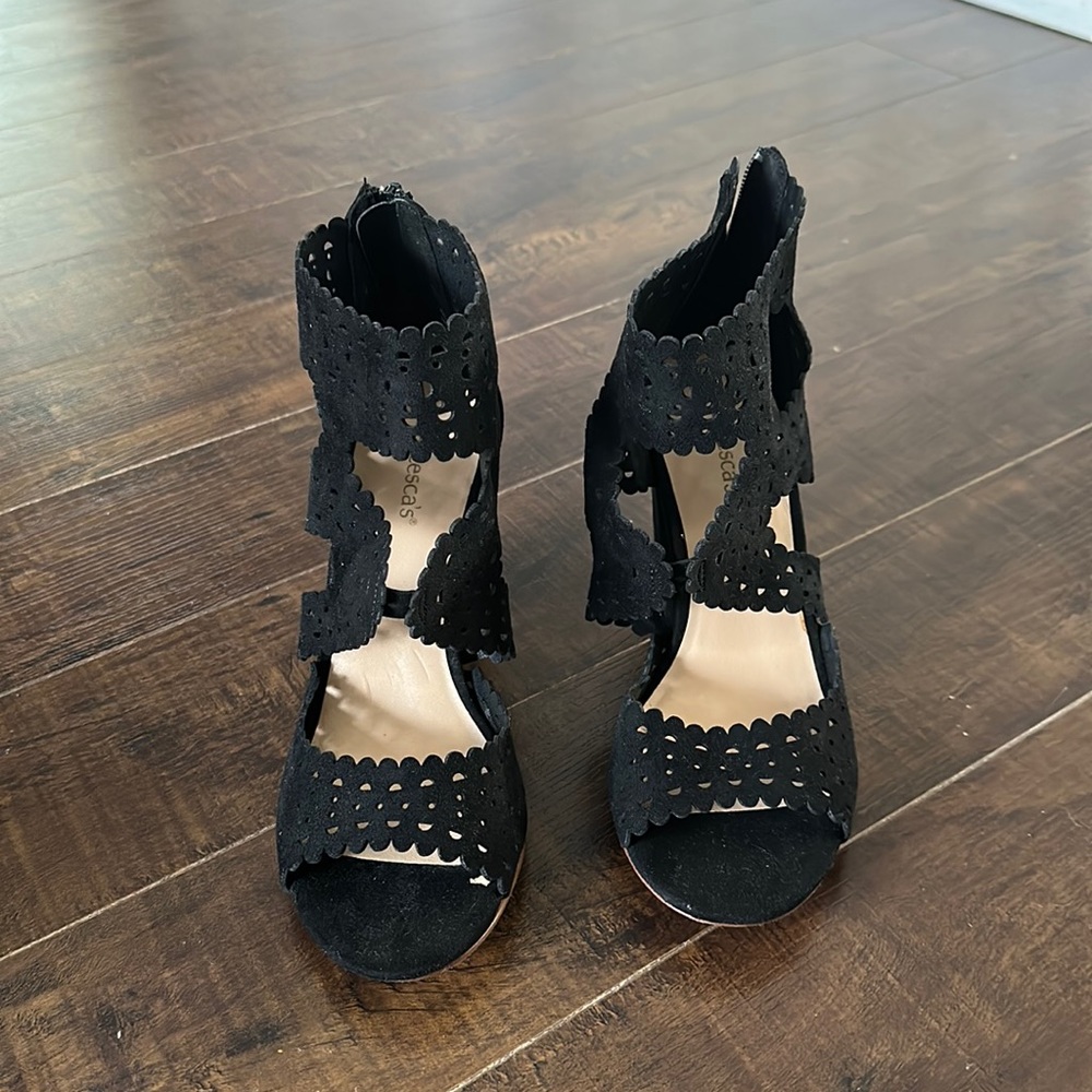 Black laser cut strappy sandals